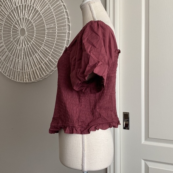 Torrid - Stretch Challis Smocked Puff Sleeve Crop Top in "Wild Ginger Burgundy"  - Picture 5 of 13